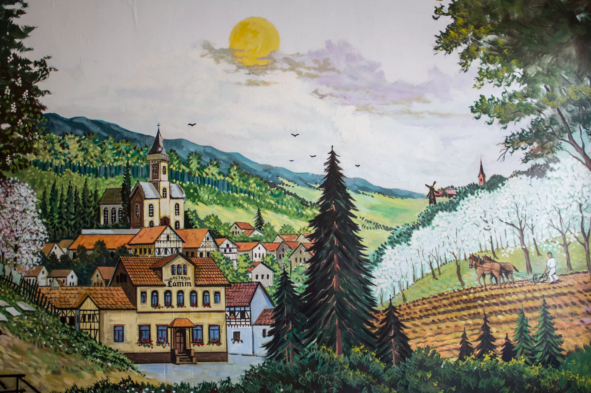 Wandgemälde vom Restaurantgebäude